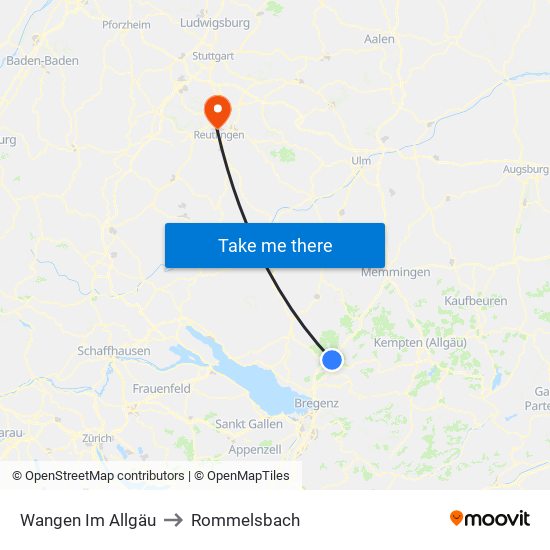 Wangen Im Allgäu to Rommelsbach map