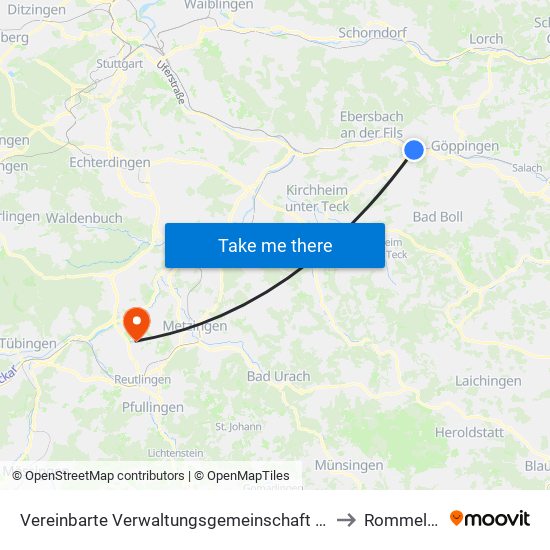 Vereinbarte Verwaltungsgemeinschaft Der Stadt Uhingen to Rommelsbach map