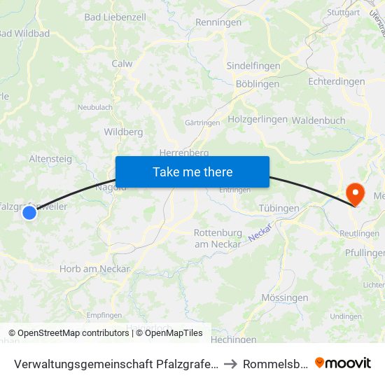 Verwaltungsgemeinschaft Pfalzgrafenweiler to Rommelsbach map