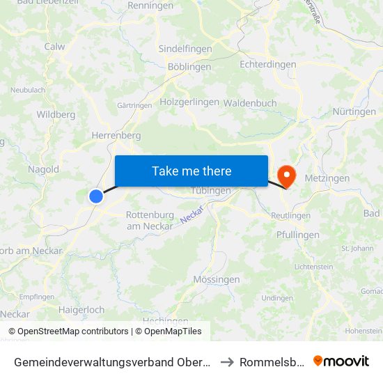 Gemeindeverwaltungsverband Oberes Gäu to Rommelsbach map