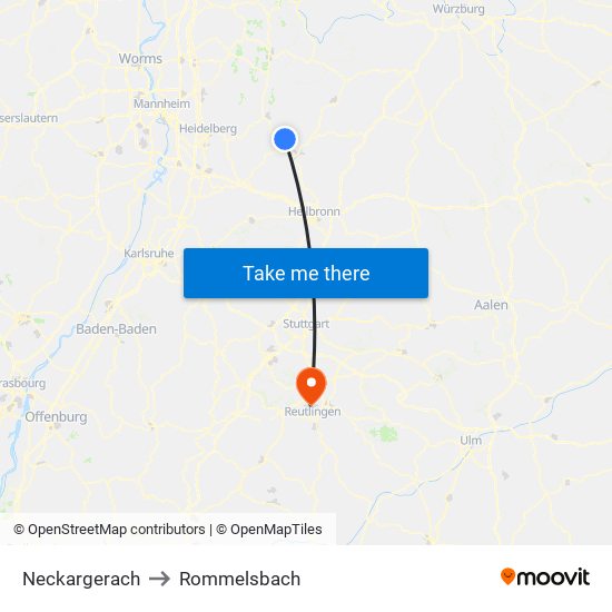 Neckargerach to Rommelsbach map