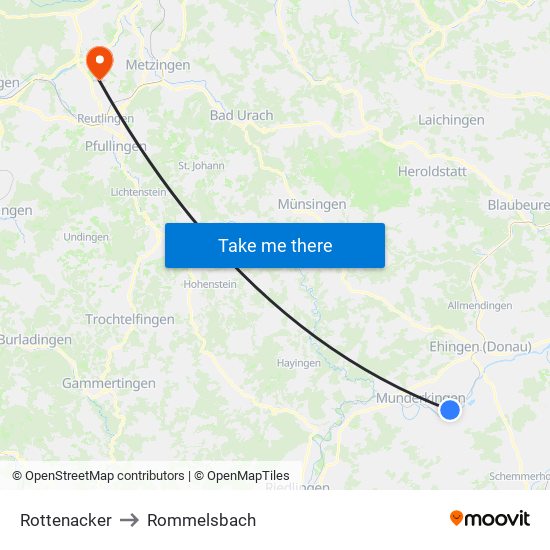 Rottenacker to Rommelsbach map