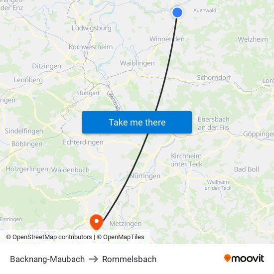 Backnang-Maubach to Rommelsbach map
