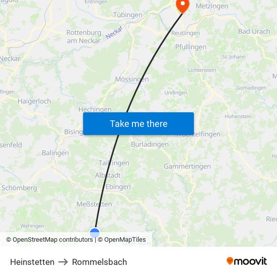 Heinstetten to Rommelsbach map