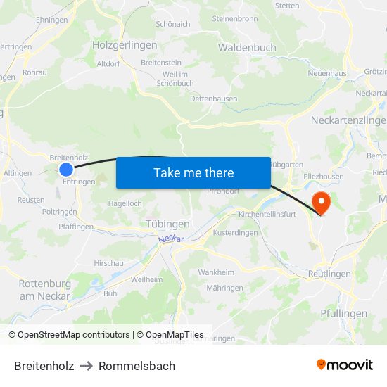 Breitenholz to Rommelsbach map