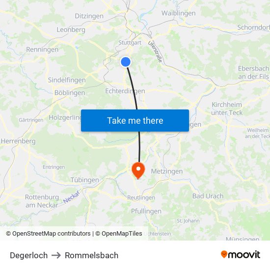 Degerloch to Rommelsbach map