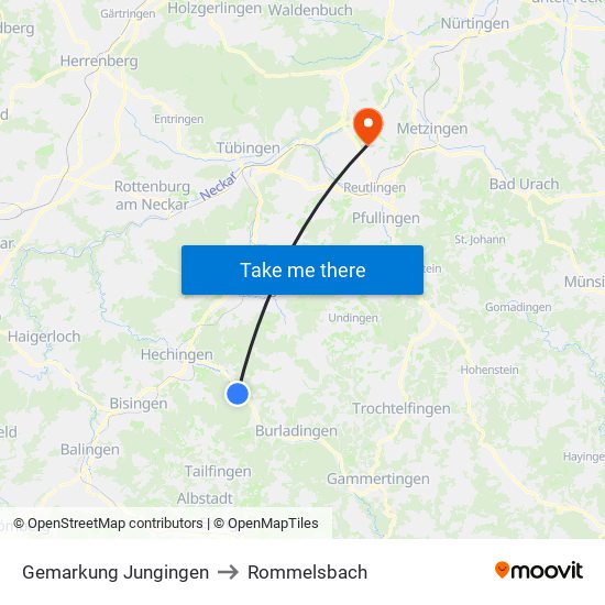 Gemarkung Jungingen to Rommelsbach map