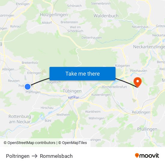 Poltringen to Rommelsbach map