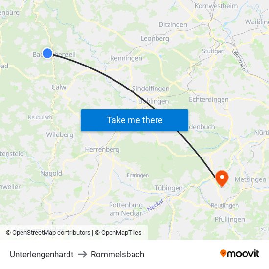 Unterlengenhardt to Rommelsbach map