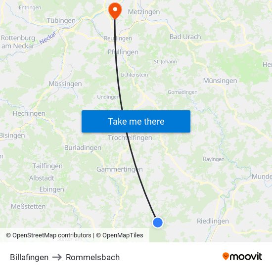 Billafingen to Rommelsbach map