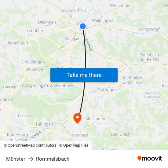 Münster to Rommelsbach map