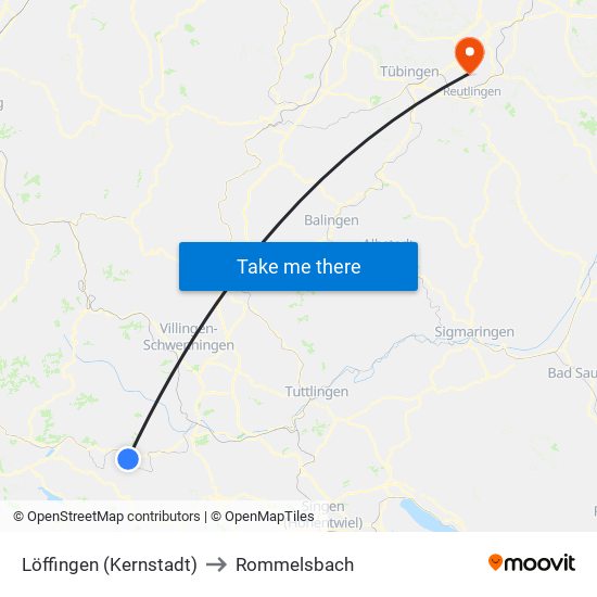 Löffingen (Kernstadt) to Rommelsbach map