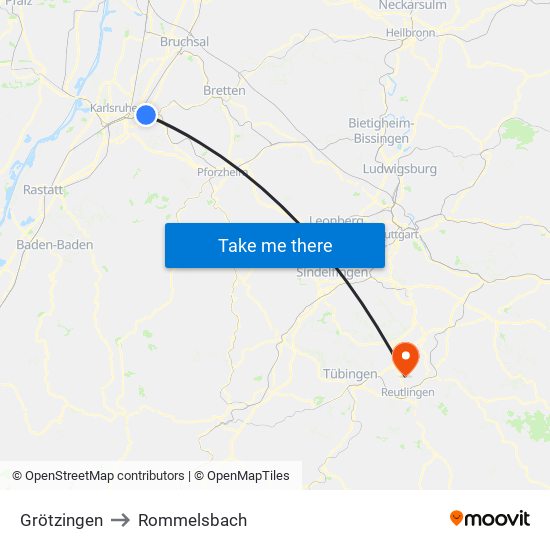 Grötzingen to Rommelsbach map