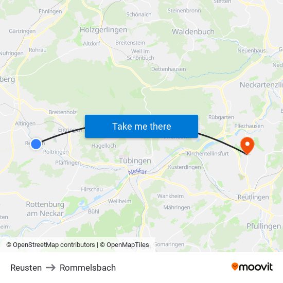 Reusten to Rommelsbach map