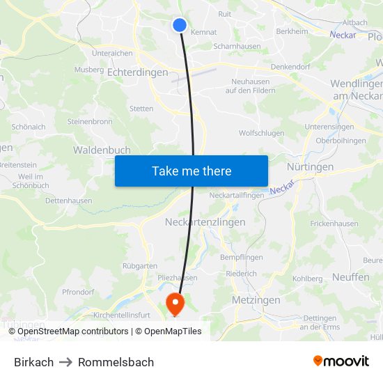 Birkach to Rommelsbach map