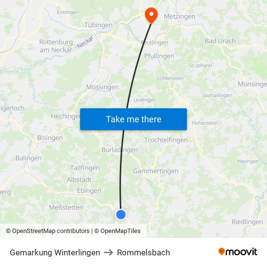 Gemarkung Winterlingen to Rommelsbach map