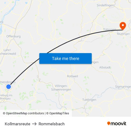 Kollmarsreute to Rommelsbach map