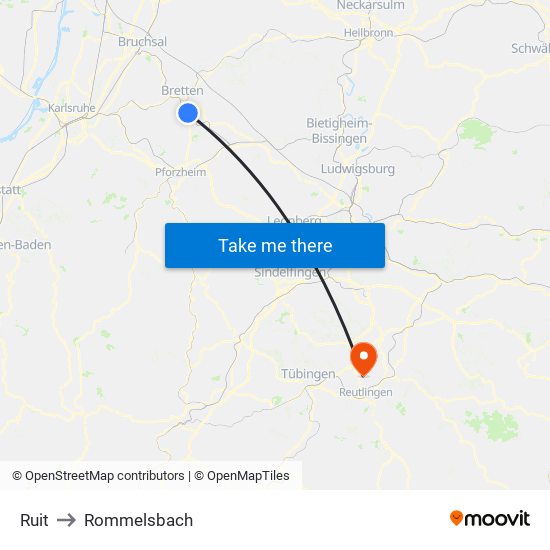 Ruit to Rommelsbach map