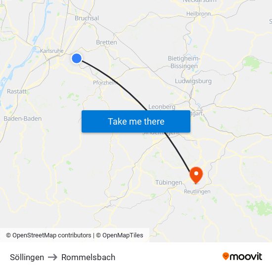 Söllingen to Rommelsbach map