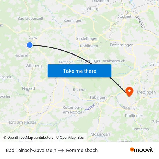 Bad Teinach-Zavelstein to Rommelsbach map