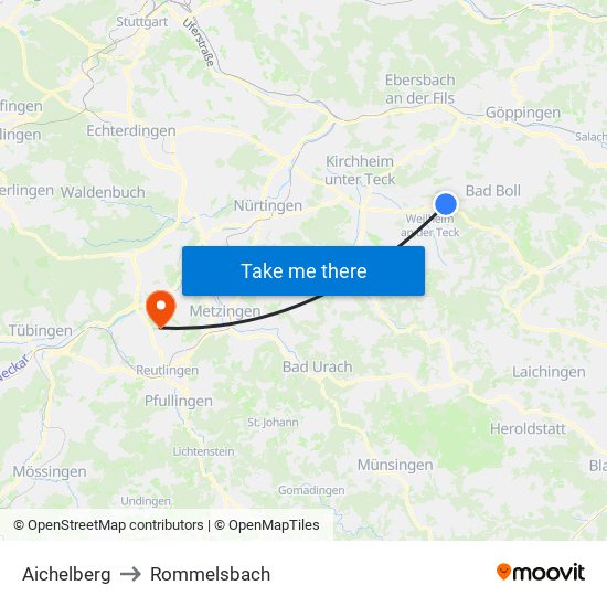 Aichelberg to Rommelsbach map