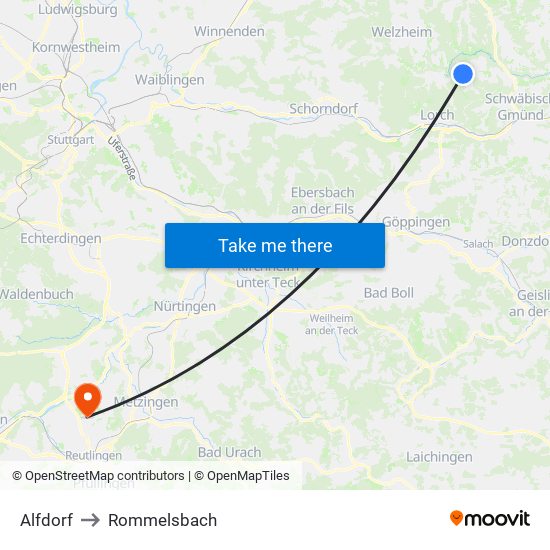 Alfdorf to Rommelsbach map