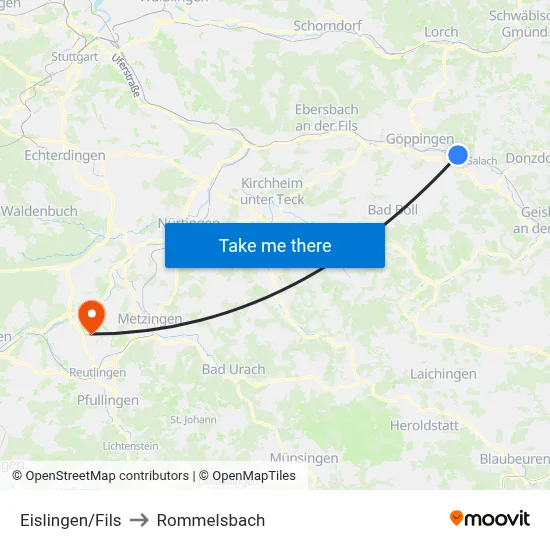 Eislingen/Fils to Rommelsbach map