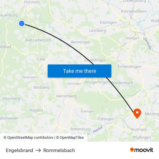 Engelsbrand to Rommelsbach map