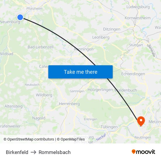 Birkenfeld to Rommelsbach map