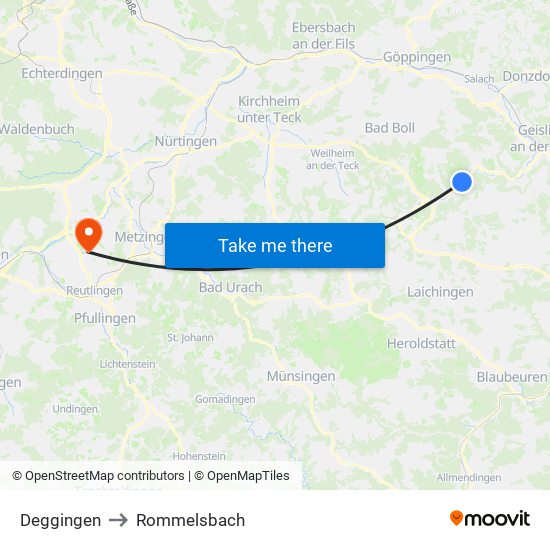 Deggingen to Rommelsbach map