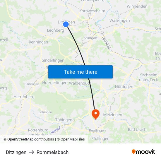 Ditzingen to Rommelsbach map