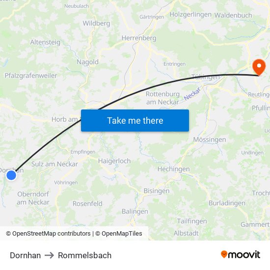 Dornhan to Rommelsbach map