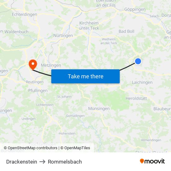 Drackenstein to Rommelsbach map
