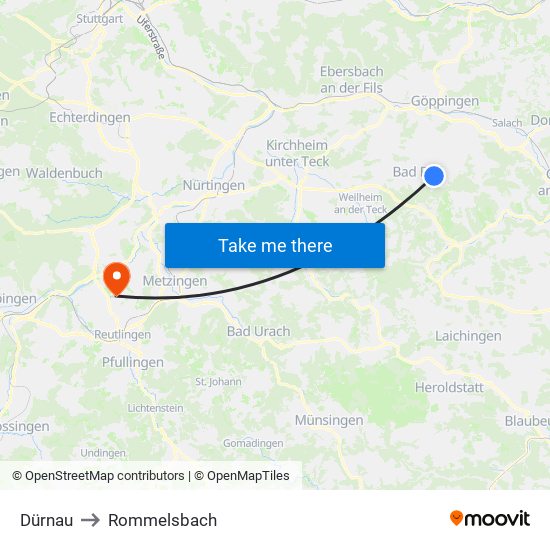 Dürnau to Rommelsbach map