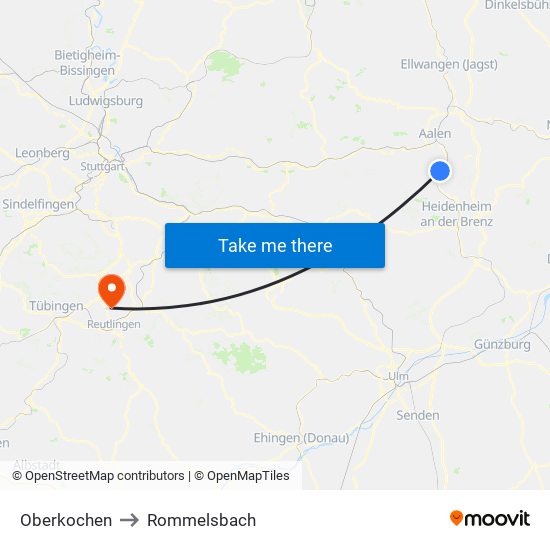 Oberkochen to Rommelsbach map