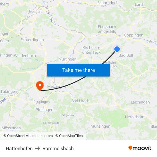 Hattenhofen to Rommelsbach map