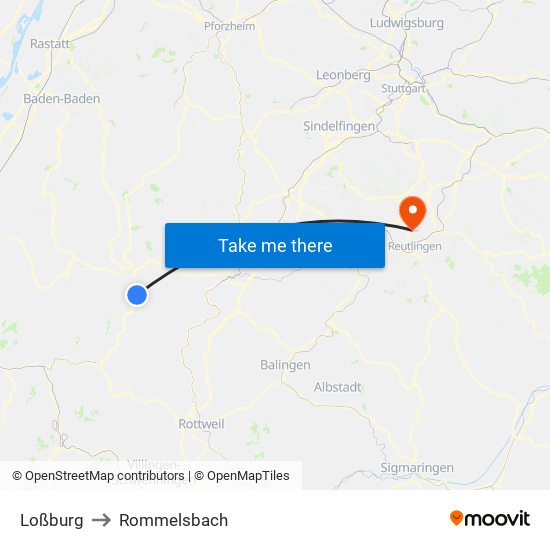 Loßburg to Rommelsbach map