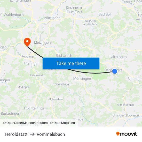 Heroldstatt to Rommelsbach map