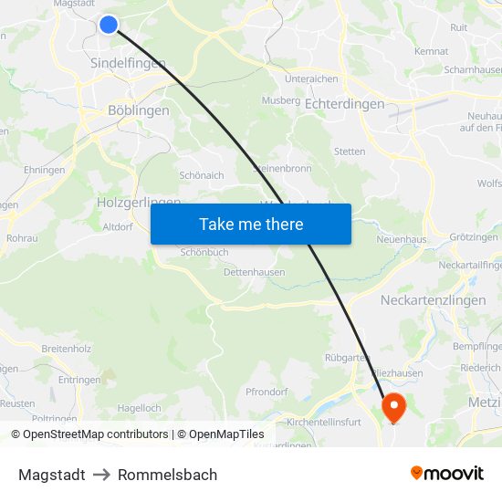 Magstadt to Rommelsbach map