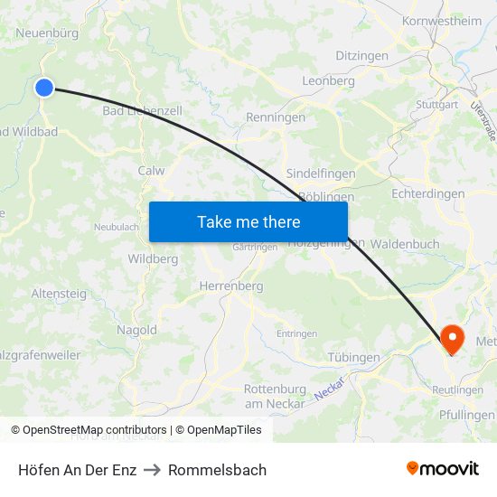 Höfen An Der Enz to Rommelsbach map