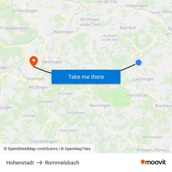 Hohenstadt to Rommelsbach map