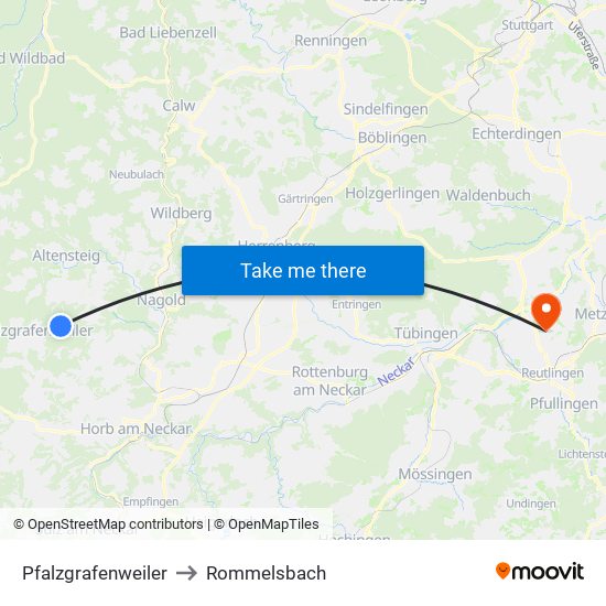 Pfalzgrafenweiler to Rommelsbach map