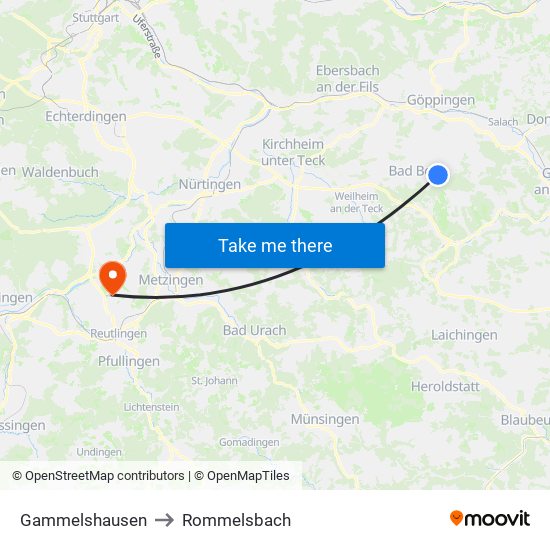 Gammelshausen to Rommelsbach map