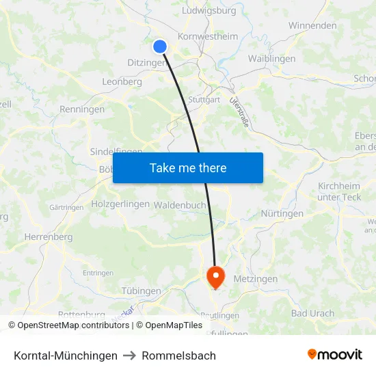 Korntal-Münchingen to Rommelsbach map