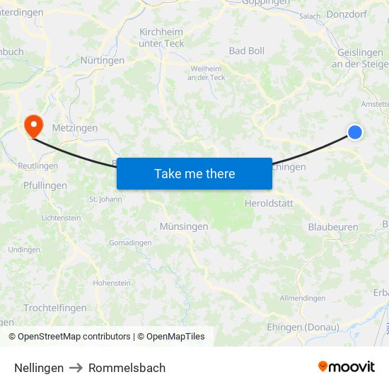 Nellingen to Rommelsbach map