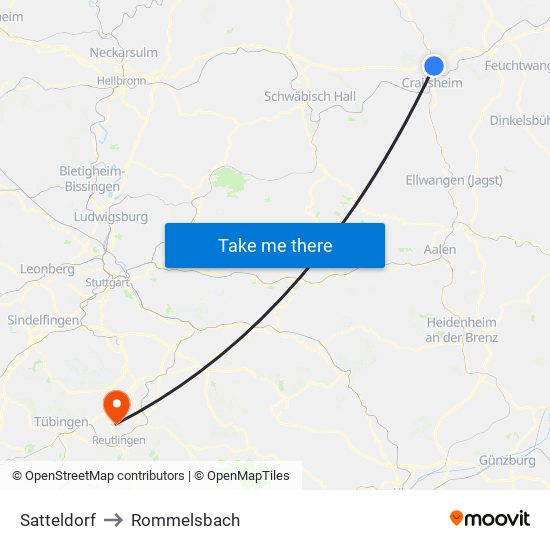 Satteldorf to Rommelsbach map