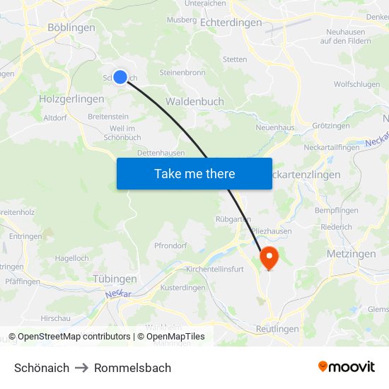 Schönaich to Rommelsbach map
