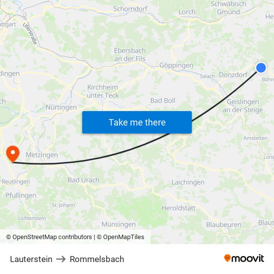 Lauterstein to Rommelsbach map
