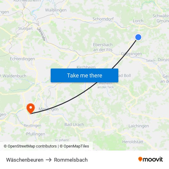 Wäschenbeuren to Rommelsbach map