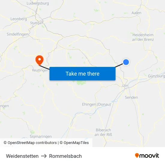 Weidenstetten to Rommelsbach map